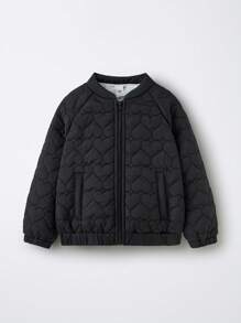Maija Kids Maija Kids 女童愛心圖案加厚外套，兒童黑色拉鍊連帽羽絨夾克，休閒秋冬絎縫外衣，適合職業日穿著 - 黑色 - 查看 3