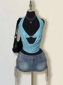 SHEIN ICON 女士性感低胸亮片派对吊带背心 - 白色 - 查看 1