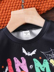 两件套少女休闲可爱复古豹纹南瓜图案圆领长袖卫衣和紧身裤套装，适合秋冬季。适合秋冬季，居家、户外运动、上学、日常休闲。和我妈妈的款式一样，也和我的姐姐、妹妹的款式一样。万圣节 - 黑色 - 查看 6