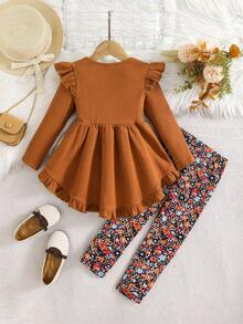 Emery Rose Kids Emery Rose Kids 两件套少女针织荷叶边领T恤和裤子套装，适合秋冬季，居家、户外运动、上学、日常休闲。和我妈妈的款式一样，也和我姐姐、妹妹的款式一样。秋装 - 摩卡棕 - 查看 7