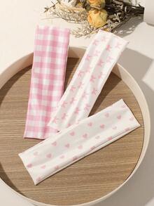 ROMWE Kawaii 3pcs Collegiate Striped, Heart & Bow Print Women Sports Headbands, Casual Versatile For Daily Life, Street Dance, Travel Decoration Accessories - Multicolor - View 3