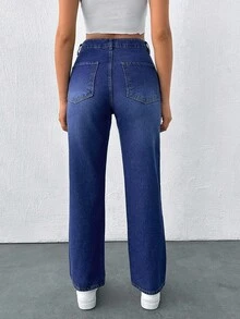 RueChic 100%Cotton Women's Straight Leg Casual Jeans - Dusty Blue - View 2