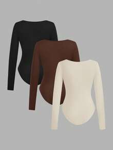 SHEIN EZwear 3件套女士方领长袖紧身衣套装 - 彩色 - 查看 2