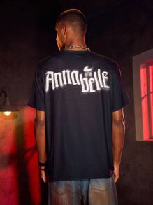 ANNABELLE x SHEIN Men's Horror Figure Graphic Round Neck Short Sleeve T-Shirt, Summer
