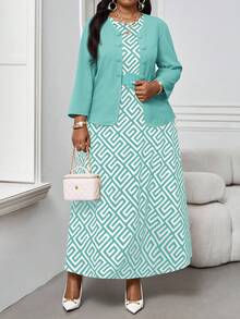 Fleurora 2025 New Spring And Summer Autumn And Winter Casual Elegant Round Neck Flared Belted Button Midi Long Sleeve Casual Elegant Multi-Color Dress Professional Clothes Brown Skirt Yellow Skirt Women Outfit Sets Fall Clothes For Women - Blue - View 3