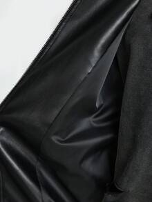 AXEPEAK Plus Size Men's Long Sleeve Casual Fashion Street Hooded PU Leather Jacket With Letter & Star Embroidery, Loose Fit Zip-Up, Autumn, For Fall Winter