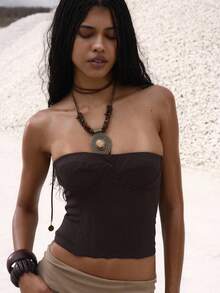 MUSERA 编织系带束身无肩带紧身胸衣，适合夜晚外出、约会、生日等场合，优雅迷人，适合秋季、假日、派对、夏季和春季穿着。 - 咖啡棕 - 查看 2