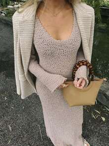 Siren Gaze Elegant Casual Long Fitted Dress For Women, Spring/Autumn Winter - Apricot - View 2