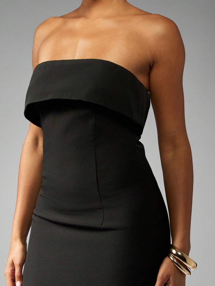 MISSGUIDED Strapless Mini Party Dress With Overlay Detail Elegant Bodycon Little Black Dress For Evening Wedding Guest Formal Events Special Occasions Holiday Season