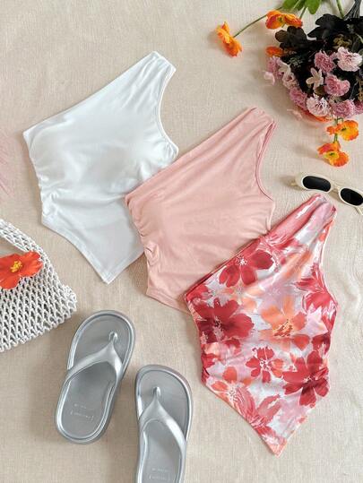 SHEIN 3pcs Tween Girls' Casual Comfortable Asymmetric Hem Oblique Shoulder Set