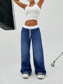 SHEIN PETITE Women Skort Young And Low Waist Wide Leg S Outfits Women S Cargo Pants Work Outfits For Women Women S Sets Workout Clothes Women Women S Clothes Women Summer Clothing Women Summer Sets - Medium Wash - View 8