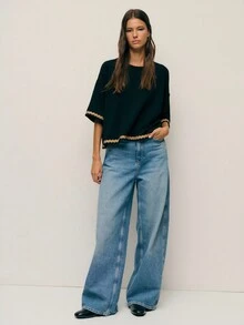 Nöista Boxy Short-Sleeve Top With Decorative Trim And A Relaxed, Easy-To-Layer Silhouette-Perfect For Fall For Women And Works As Lightweight Winter For Women When Layered Under Coats. Style It For Casual Party Looks, Dress It Up For A Laid-Back Wedding Guest, Or Pair With Accessories For Summer And Spring Gatherings; It Also Adapts Effortlessly For Halloween Or Cosplay Ensembles. - Black - View 5