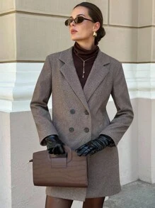 Lavishia Brown Long Sleeve Women's Overcoat, Fashionable For Commuting Office Outfits For Women Work Outfits For Women Work Clothes Women Business Professional In Fall/Winter