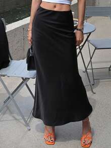 DAZY Y2k 女士缎面长款美人鱼裙 - 黑色 - 查看 8