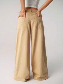 SHEIN ICON Pantalon ample à jambes larges style Baern - Kaki - Voir 5