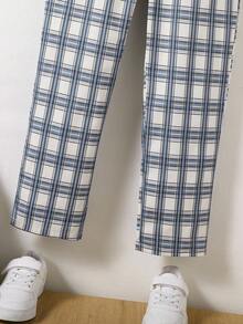 SHEIN Casuvi Kids 青少年男孩松紧腰格子口袋宽松休闲裤