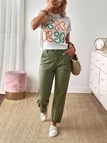 EMERY ROSE Quần jean nữ cạp chun rút túi thường ngày - màu xanh lá - Xem 7