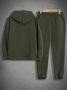 EURMUSE Cotton Men Letter Printed Regular Hoodie Set - Green - View 2