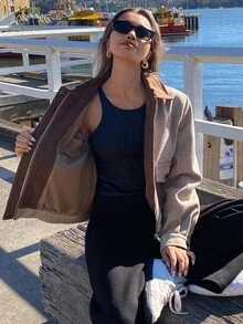 DAZY Damjacka med lapptäcke och kontrastfärgad krage, höst och vinter, damkappor