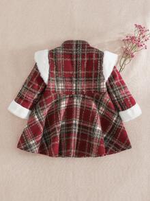 SHEIN Mantel Lengan Panjang Motif Kotak-kotak Kasual untuk Anak Perempuan, Cocok untuk Musim Gugur/Dingin, Pesta Natal, Aktivitas Luar Ruangan, dan Pakaian Sehari-hari di Musim Gugur. - MultiWarna - View 4
