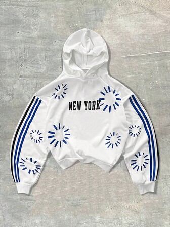 Street Life Sudadera con capucha casual de manga larga con rayas de contraste para hombre