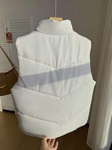 SHEIN 少女蓝绿色夹棉背心，冬季立领拉链不对称渐变短款夹棉夹克