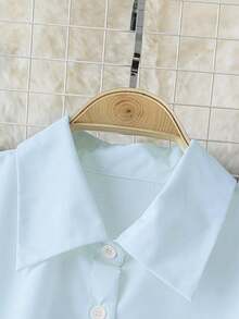 GlowEve 女士休闲通勤纯色灯笼袖衬衫 - 淺藍色 - 查看 4