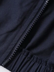 DAZY Conjunto de chaqueta casual de estilo coreano con lazo de unicolor para bebés niñas en otoño/invierno - Azul Marino - Ver 6