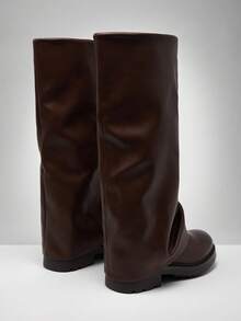 Solezae Botas altas de mujer con plataforma y suela de carro con doblez - Marrón - Ver 7