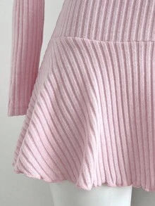 2pcs Women's Autumn/Winter Fashion Outerwear Soft Brushed Ribbed Fabric Long Sleeve Top And Ruched Waist Mini Dress Set, Suitable For Outing And Party Fall Cloth For Women - Pink - View 4