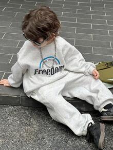 DAZY 儿童秋季服装 男童抓绒卫衣套装，休闲宽松字母印花街头风，秋季