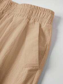 Rusticease Quần dài túi hộp tối giản màu trơn thường ngày dành cho nữ - Màu Khaki - Xem 5