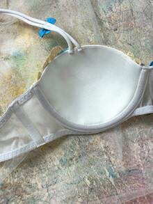 FloralLove Romantic, Fresh, Gentle, Sweet Embroidered Floral Balconette 1/2 Cup Underwire Bra With Adjustable Straps And Bow Accent, Women's Lingerie, Yellow Embroidered Bra - Yellow - View 5