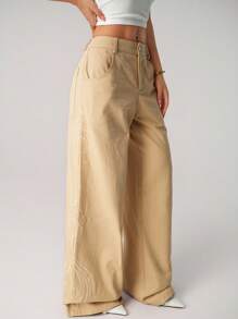 SHEIN ICON Pantalon ample à jambes larges style Baern - Kaki - Voir 3