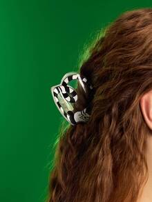 Beetlejuice X SHEIN 时尚条纹心形黑白发夹，适合居家、沐浴、美容、发髻发型、哥特风、角色扮演 - 無色 - 查看 4