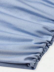 Tween Girl Minimalist Comfortable Side Ruched Tube Top Fall Winter - Baby Blue - View 4