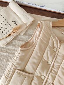 SHEIN 女婴休闲百搭可爱加厚背心外套和帽子套装，适合冬季日常穿着