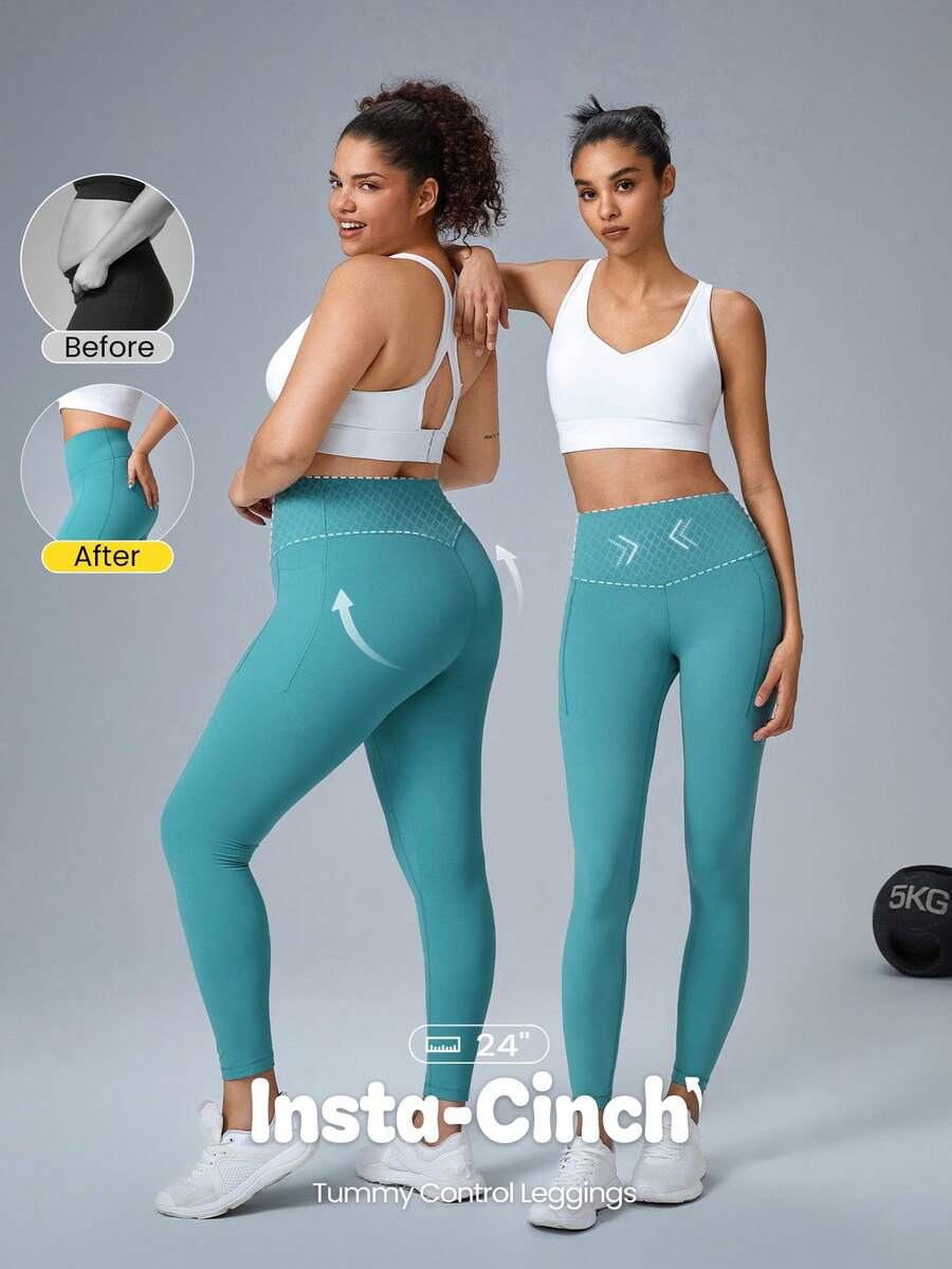GLOWMODE FeatherFit™-Sculpt Snatch It Tummy Control Pocket Soft Silicone Waistband Leggings Medium Impact Jogging Gym Cycling