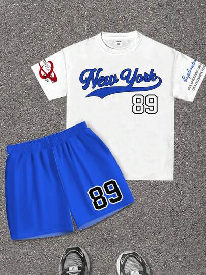 2st Tween Boy Casual Sportdräkt, bekväm och moderiktig med grafisk t-shirt och shorts med resår i midjan, lämplig för höst, vår, sommar, dagligt slitage, utomhuslek, skola, gata, fest, hem