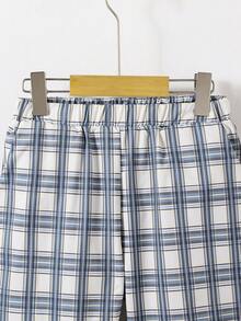 SHEIN Casuvi Kids 青少年男孩松紧腰格子口袋宽松休闲裤