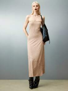 Váy không tay thanh lịch được giặt bằng axit cho kỳ nghỉ - Màu Khaki - Xem 4