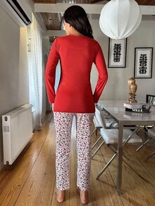 RueChic 100%Cotton Heart & Slogan Graphic PJ Set - Red - View 2