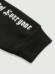 ROMWE MEN Street Life Áo hoodie in chữ thường ngày cho nam, Thu/Đông - màu đen - Xem 4