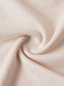 青少年女孩休闲不对称领口褶饰修身短款无袖针织上衣 T 恤 - 杏色 - 查看 4