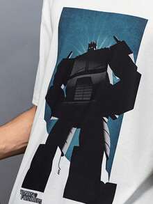 Transformers X SHEIN 男式机器人图案圆领短袖T恤 - 白色 - 查看 8