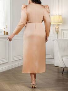 Ellevyn Plus Size Women's Satin Long Sleeve Waist Cinched Dress, Champagne Color, Suitable For Autumn And Winter Dresses For Women Dresses For Women Elegant Fall Dresses For Women Elegant Dresses For Women Maxi Dresses For Women Plus Size Dresses Long Sleeve Dress Fall Dresses Dresses For Women Party Halloween Costumes Halloween Clothes Plus Size Women Clothes Festival Outfits For Women Winter Clothes Women's Fall Clothes Going Out Outfits Festival Outfit Autumn Clothes - Champagne - View 3