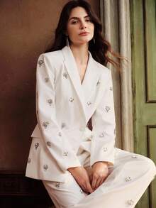 Anewsta Fashionable Minimalist Luxurious Modern White Women's High-End Embellished Waist-Cinching Blazer, Suitable For Evening Dress And Festive Occasions - White - View 5