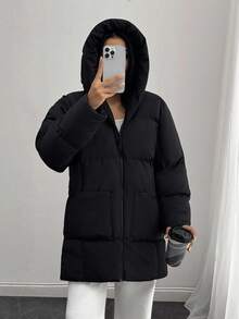 EURMUSE Petite Petit manteau matelassé zippé unicolore - Chaleur minimaliste noire - Noir - Voir 5