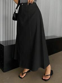 Dazy Plus A-Line Loose Long Denim White Skirt Fall/Winter