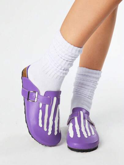 Women's Gothic Punk Closed Toe Slip On Mule Loafers, Mary Jane Flats, Soft Outsole Slide Sandals, Halloween